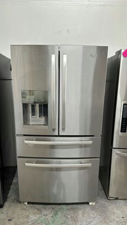 Whirlpool 4-Door Refrigerator (French Door Fridge with Drawer Freezer) Stainless Steel - Water Dispenser, LED Lighting