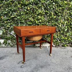 Danish Mid Century Teak Sewing Side Table