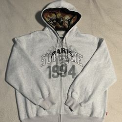 Supreme MM6 Maison Margiela Zip Up Hooded Sweatshirt Ash Grey Size XL