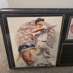 Mickey Mantle autographed photo mounted on plaque with coa
