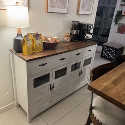 White Kitchen Sideboard with Wood Top
