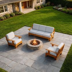 New solid teak outdoor furniture with custom made Sunbrella outdoor cushions