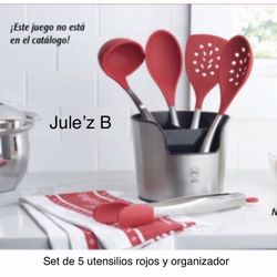 Princess House Set De 5 Utensilios Rojos Y Organizador Nuevos En Sus Cajas , No Se Venden Por Separado Precio Fijo 