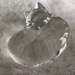 Steuben Crystal Sleeping Cat Figurine Paperweight 