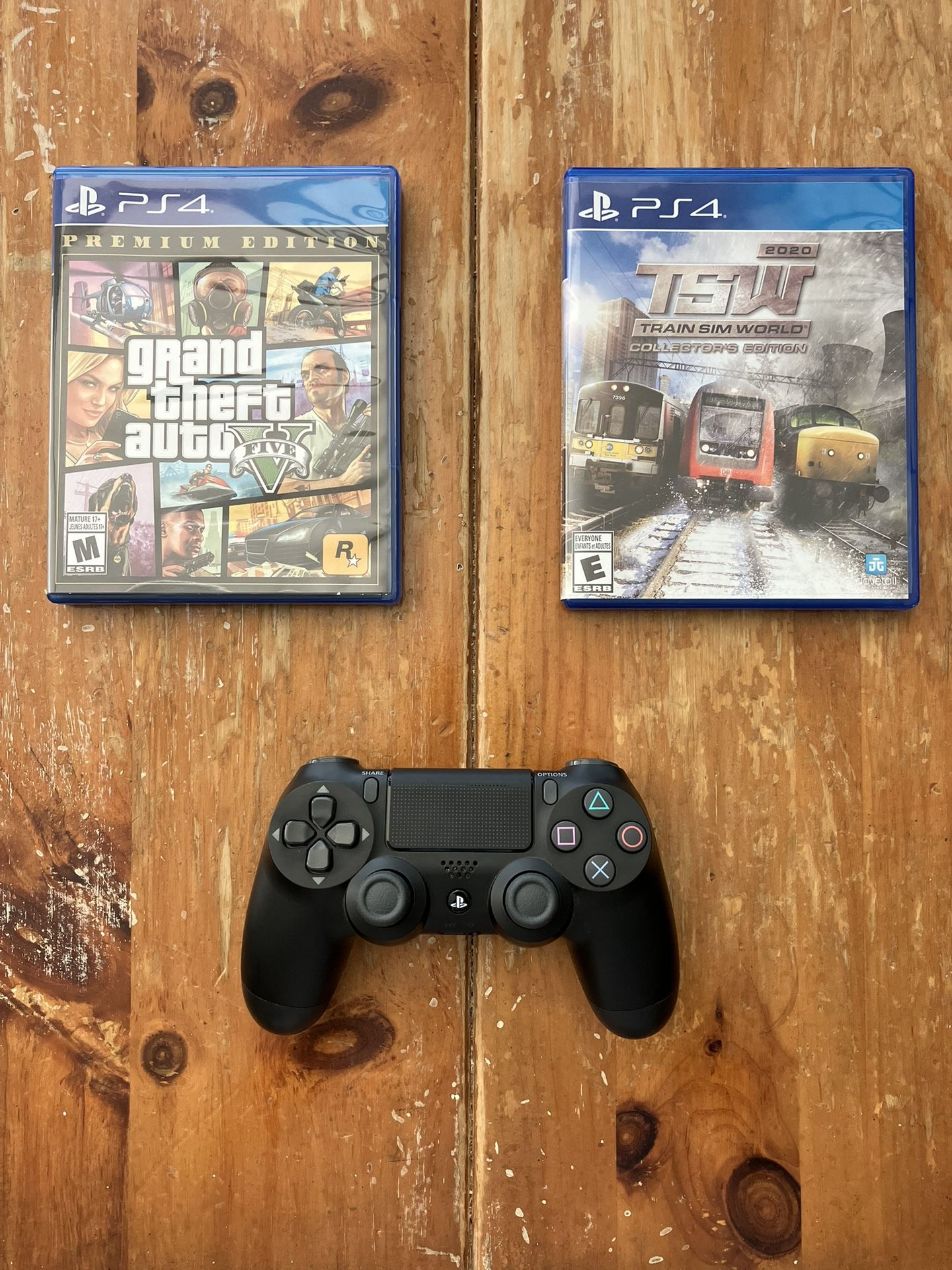 Ps4 Game, Controller And Gta And Trains Sim World