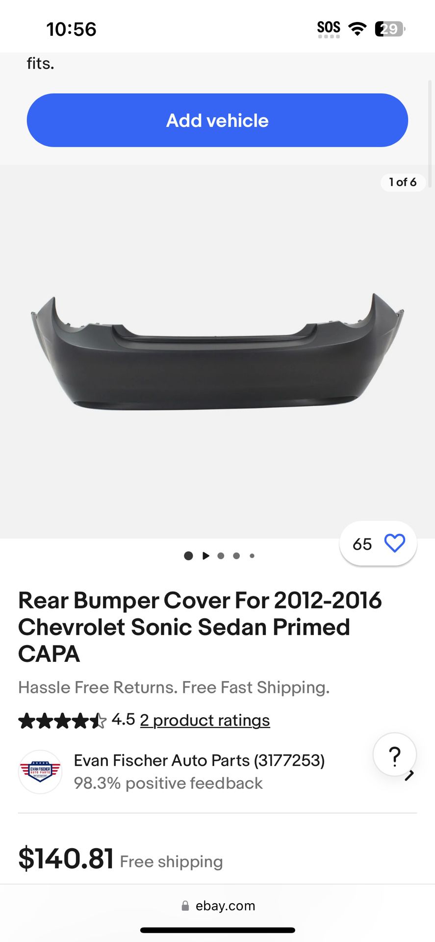 Chevy Sonic 2012 -2016 Rear Bumper Brand New 