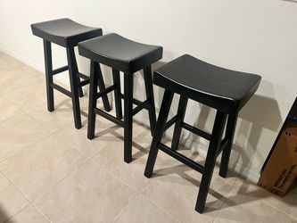 Set of 3 Black Wood Saddle Bar Stools