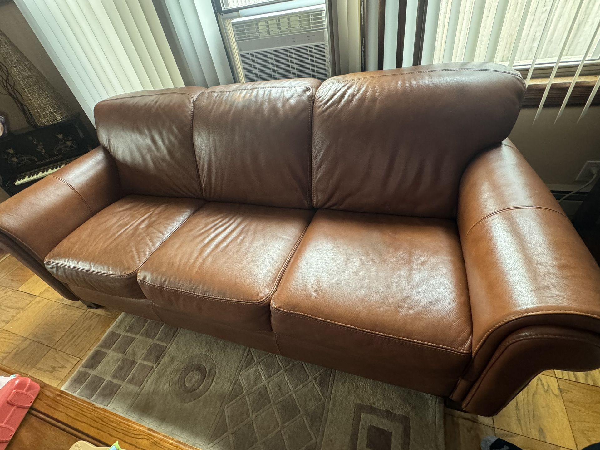 Brown Faux Leather Couch 