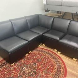New Black Pleather Modular Sectional Sofa Couch 