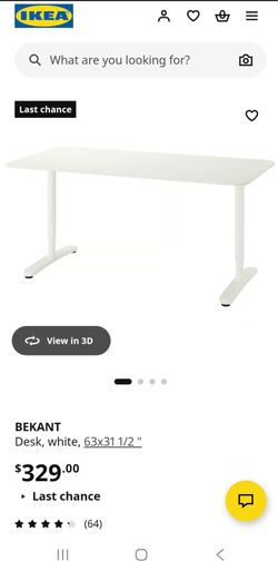 IKEA BEKANT adjustable height Stand Desk White Top and heavy duty Black legs. Brand new open box