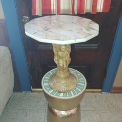 Plaster Pedesatal, With Faux Marble Top