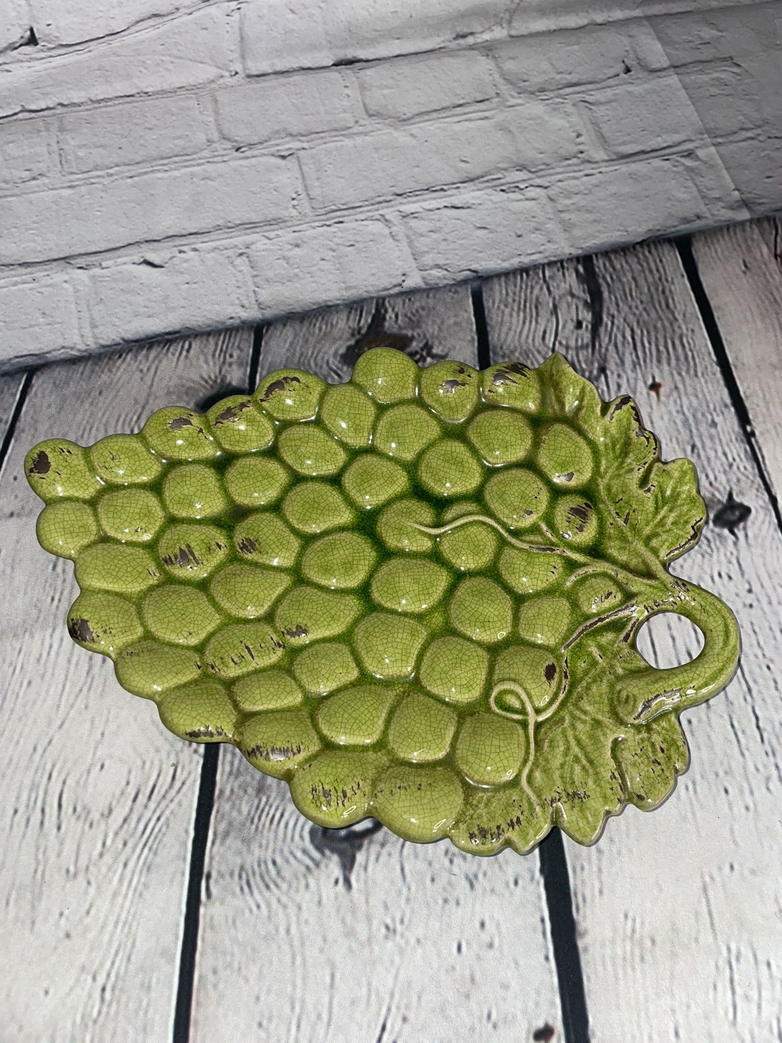 Grape cluster Decorative Tray 12” Tuscan In Distressed Green Hobby Lobby