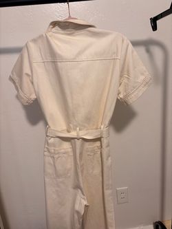 Cream Short Sleeve Belted Jumpsuit