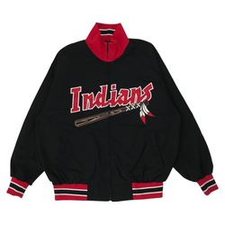 VINTAGE CLEVELAND INDIANS WINDBREAKER JACKET MENS XL BLACK GUARDIANS FULL ZIP