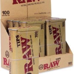 RAW Natural Unrefined 100 Tip Pre-Rolled Tin - (6) Metal Tin To Go Container