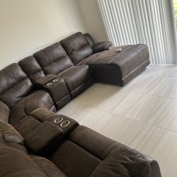 Brown Faux Leather Couch 
