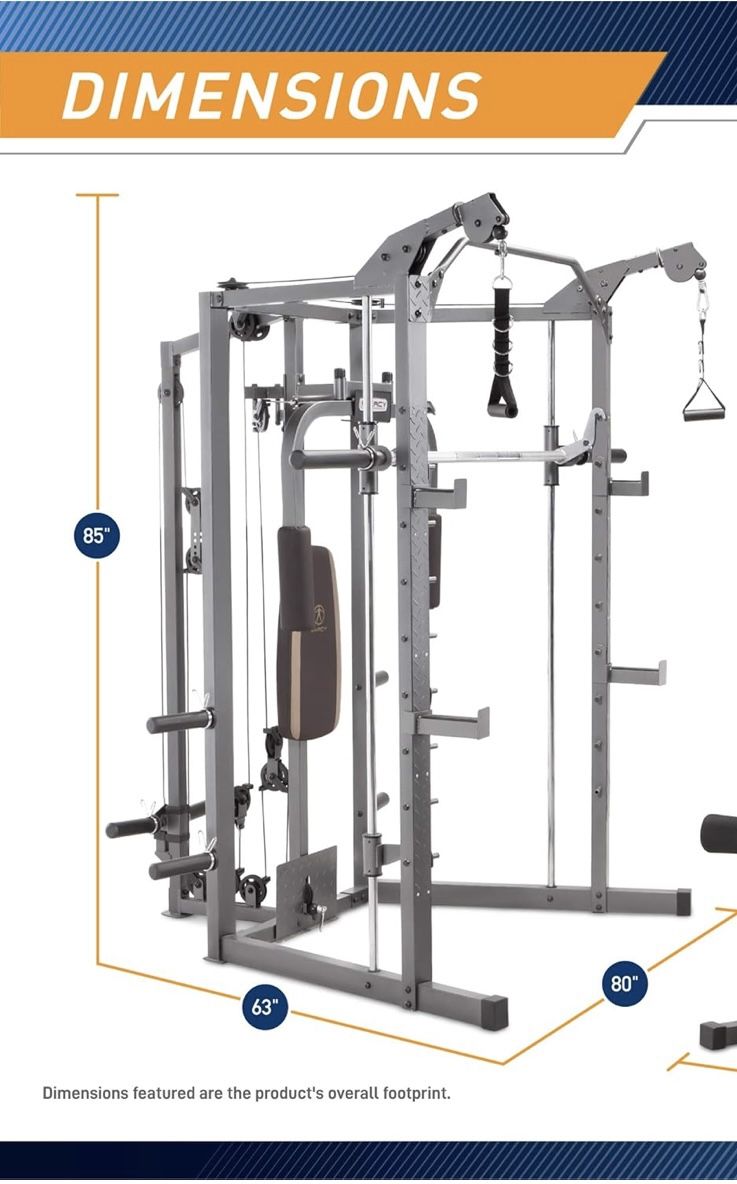 Marcy Smith Cage Machine with Workout Bench and Weight Bar Home Gym Equipment SM-4008