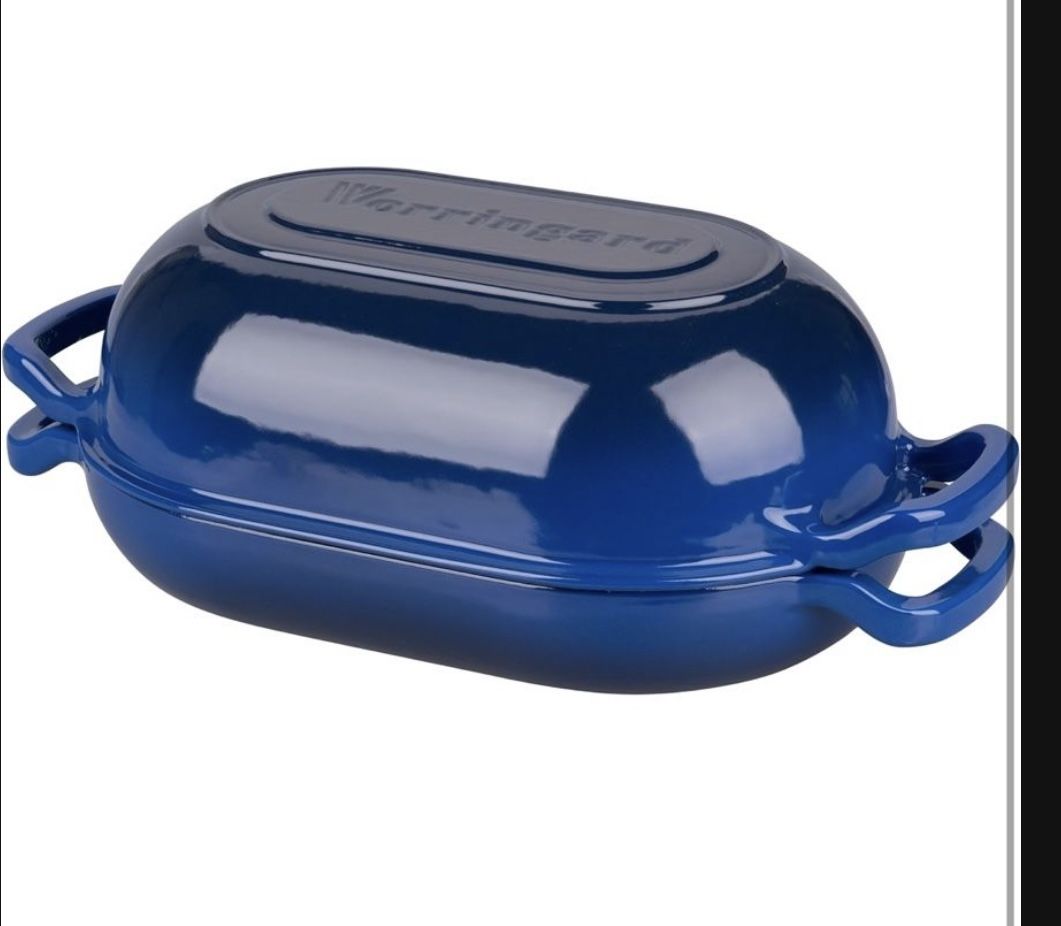 Cast Iron Sourdough Bread Oven, Dutch Oven, Loaf Cast Iron Bread Pan for Homemade Bread Baking, Meatloaf Pan with Lid, 5QT, Blue