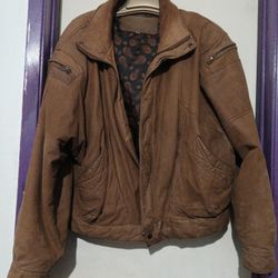Serge Platini Vintage Bomber Leather Jacket XL