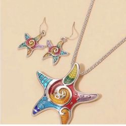 Multicolor Starfish Enamel Jewelry Set 