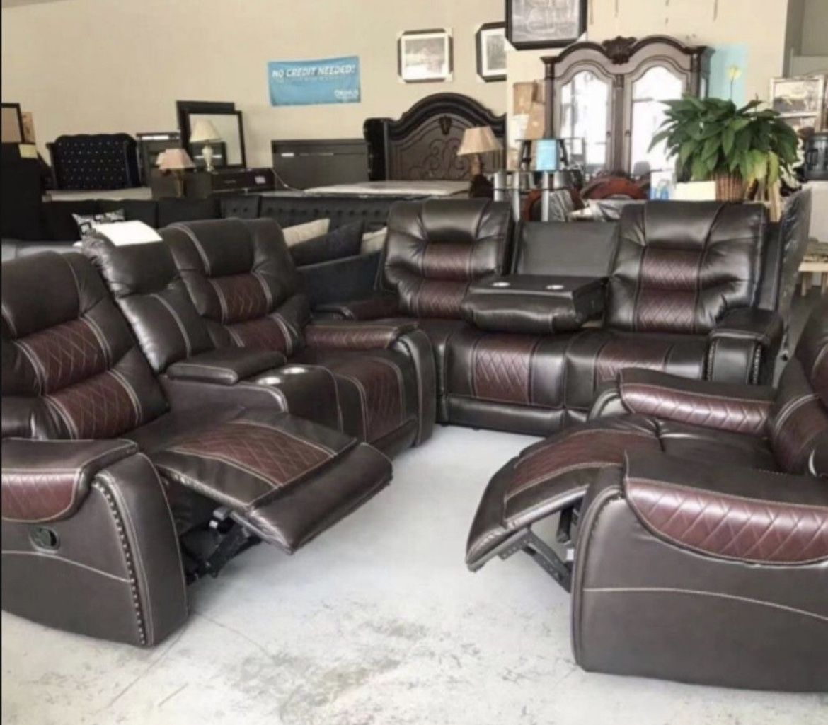 New 3pc Brown Leather Reclining Living Room!! 