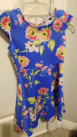 Girls blue flower print dress