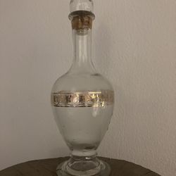 Vintage Clear Glass Genie Bottle W Gold Drsign