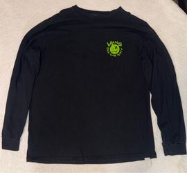 Vans Off The Wall Black Long Sleeve T-Shirt Lime Green Graphic Size Large