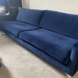 Contemporary Modern Velvet Blue Couch 