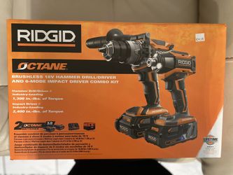 RIDGID 18-Volt OCTANE Lithium-Ion Cordless Brushless Combo Kit with Hammer Drill, Impact Driver, (2) 3.0 Ah Batteries, Charger
