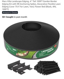 Landscape Edging, 4‘’ Tall 100FT Garden Border Edging Kit with 99 Anchoring Spikes
