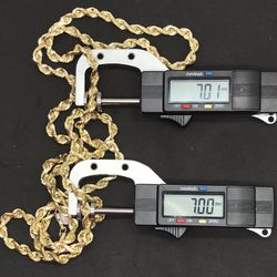 14K 7mm 24in &26in True Size Diamond Cut Rope Chain, In Stock Brand New