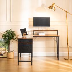 Homy Casa Essoda 49” Reversible L-Shaped Computer Desk with Storage Bag and Desktop Rack, Vintage Brown, Open Box