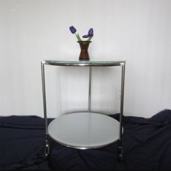 Vintage 1999 IKEA Strind Glass & Metal Rolling End Side Table
