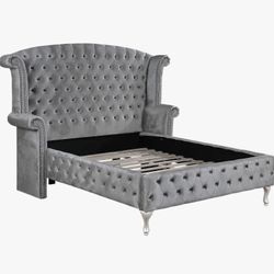 Tufted Grey Headboard And Frame