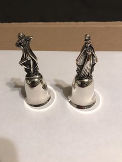 2 Reed & Barton 3” Silver Bells 12 Days Of Christmas Dancing Man & Woman Nice!