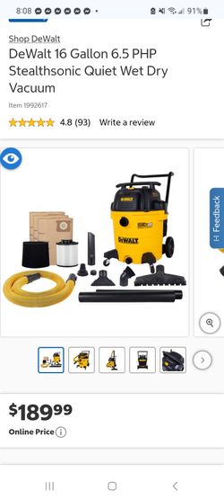 DeWalt 16 Gallon 6.5 PHP Stealthsonic Quiet Wet Dry Vacuum $135
