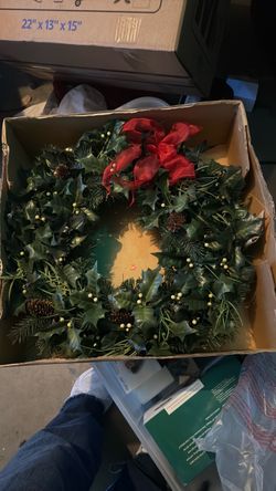 Artificial Christmas Wreath with Red Bow