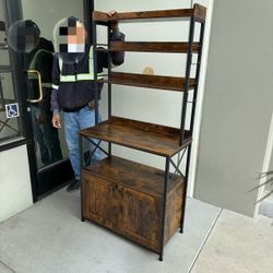 New In Box 32x16x67 Inch Tall Microwave Cookware Stand Kitchen Cabinet Organizer Spice Rack Shelf with Electric Outlet 