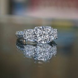 3ct Cushion Radiant Square Center Three Stone Simulated Diamond Engagement Sterling Silver Ring & Simulated Diamond Wedding Ring 635R71302