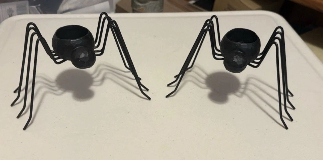 Vintage Halloween Cast Iron Spider Candle/votive Holder 2 Spiders 4 1/2 Inches