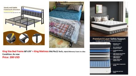 King size bed with frame