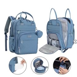 BabbleRoo Diaper Bag Backpack Stylish 26L Hands Free Baby Bag with Changing Pad, Stroller Straps & Water-Resistant, Light Blue, Large