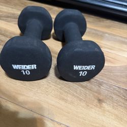 2 Weider 10 lb. Neoprene Dumbbells with Square Anti-Roll Design