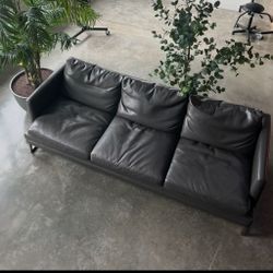 Modern Charcoal Grey Leather Sofas – 3-Seater & 2-Seater Set