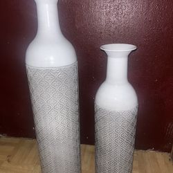 Vintage Grey Tall Metal Floor Vase