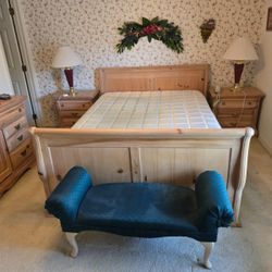 Queen Bed and Dresser With Mirror And 2 Nightstands