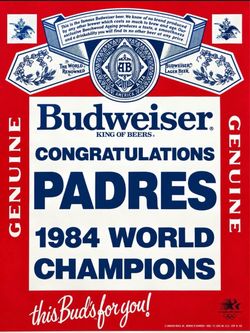 1984 San Diego Padres World Champions Budweiser Poster Phantom World Series Rare