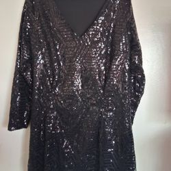 Black Sequin Short Dress 2x