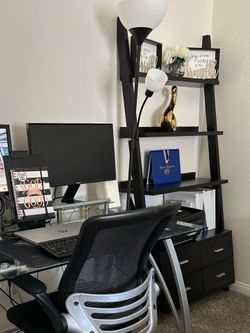 Ladder-style bookcase with drawers